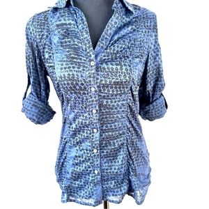 EXPRESS | Black & Blue Animal Print Button Down Shirt | Size XS